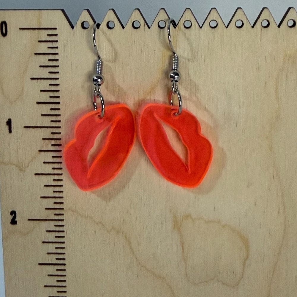 Translucent Pink Acrylic Lip Shaped Dangle Earrings -Statement Earrings -Novelty